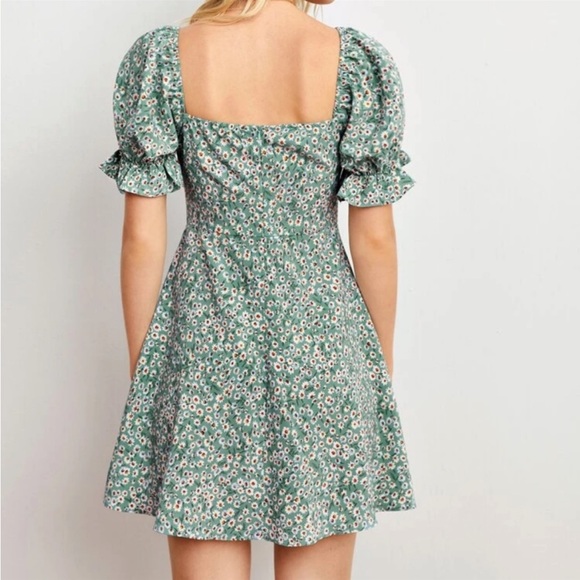 SHEIN Puff Sleeve Ruched Front Floral Dress X-Small - Picture 4 of 15